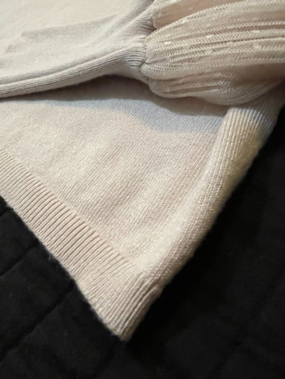EXPRESS Medium Pale Pink V-Neck Sweater w/Sheer Shimmer PolkaDot Striped Sleeves - Picture 11 of 15